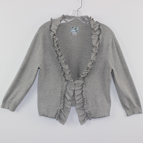 ๐ Tabitha Ruffled Gray Open Cardigan Sweater L